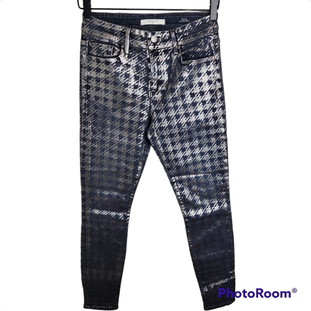 Fidelity Denim Sola Metallic Mid Rise Ankle Pants Silver Fox 26 - Picture 2 of 9